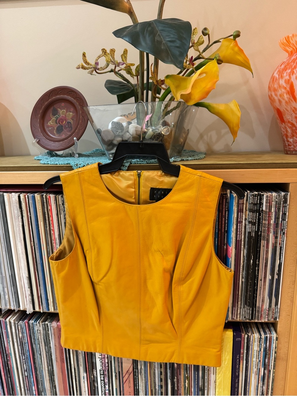 PRICE DROP: FINITY STUDIO, lined,mustard yellow LAMBSKIN LEATHER tank/vest, 10